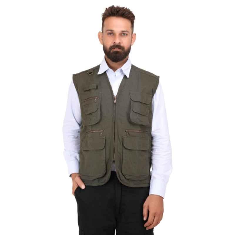 Club Twenty One Workwear Jurassic Cotton Olive Green Safety Vest Jacket, 4004, Size: XXL