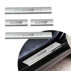 SureStrive 4 Pcs Stainless Steel Silver Footstep Sill Plate Set without LED for Maruti Suzuki Dzire Type-1