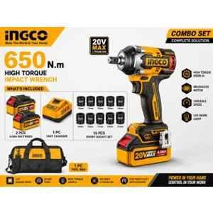 Ingco 15 Pcs 1/2 inch 20V 650Nm Cordless Impact Wrench Kit