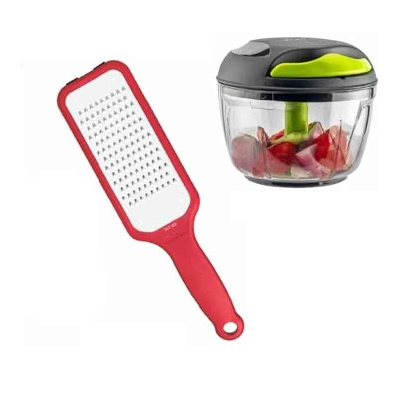 Kohe 400ml Plastic Red & Green Manual Food Chopper with 269mm Fine Edge Grater, GR21C & CR-400