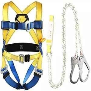 Safe Dot Polypropylene Yellow & Blue Full Body Harness with Double Rope & Scaffold Hook