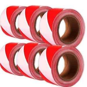 Singhal 150m 3 inch Red & White Polypropylene Safety Warning Tape for Barricading Area (Pack of 6)