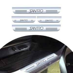 SureStrive 4 Pcs Stainless Steel Silver Footstep Sill Plate Set without LED for Hyundai Santro Type-1
