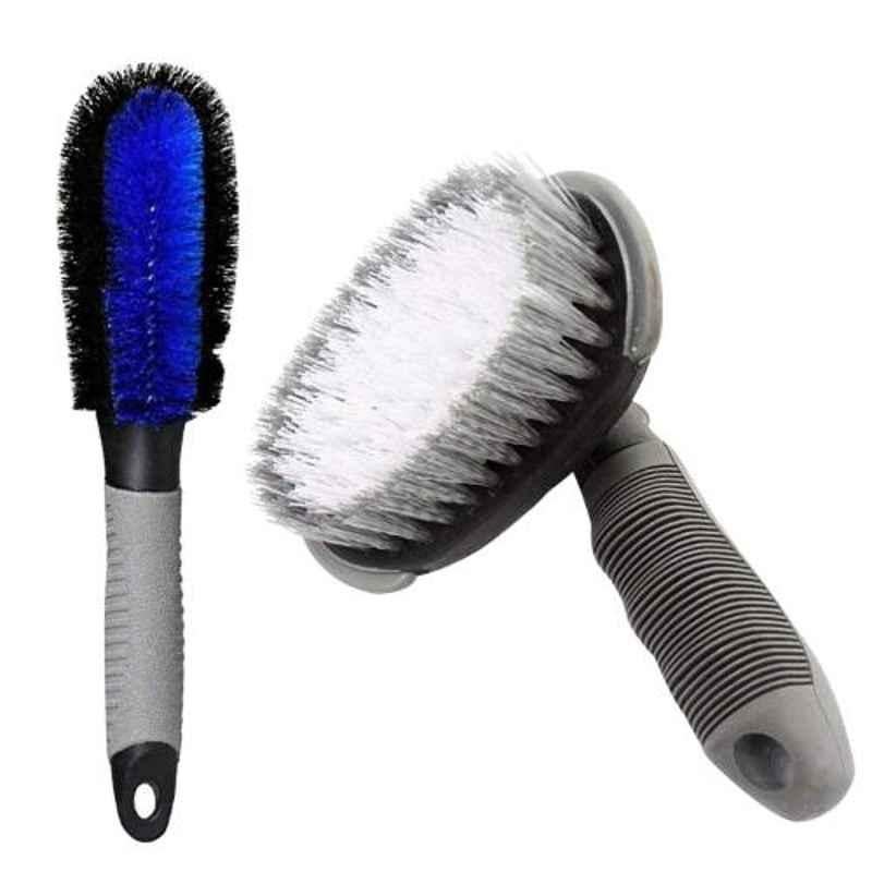 AllExtreme EXTCCP1 Tire Cleaning Brush & Wheel Rim Scrubber Combo with Anti-Slip Rubber Handle