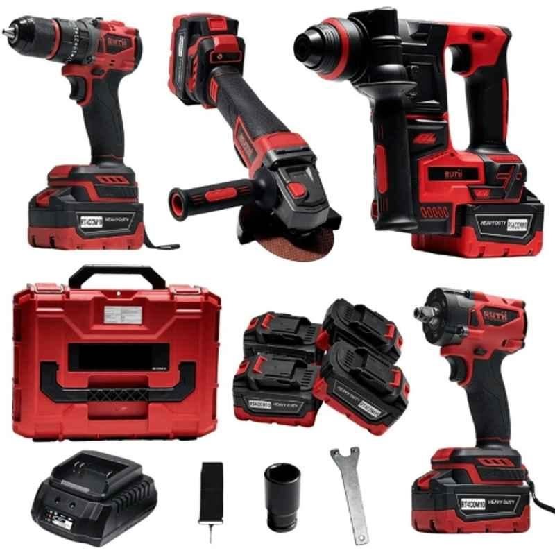 Hakimi 4 Pcs Cordless Impact Drill, Angle Grinder, Hammer Drill & Impact Wrench Combo Kit