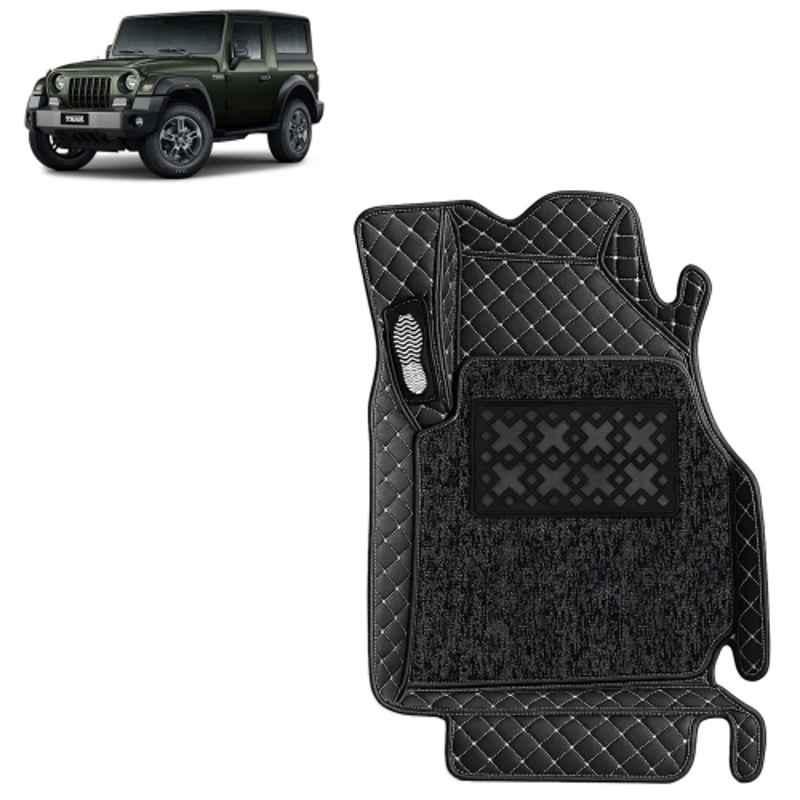 Kingsway 3 Pcs Premium 7D 100% Waterproof & Washable PU Leatherette Classic Black Car Floor Mat Set for Mahindra Thar Manual 2025 Onwards All Model