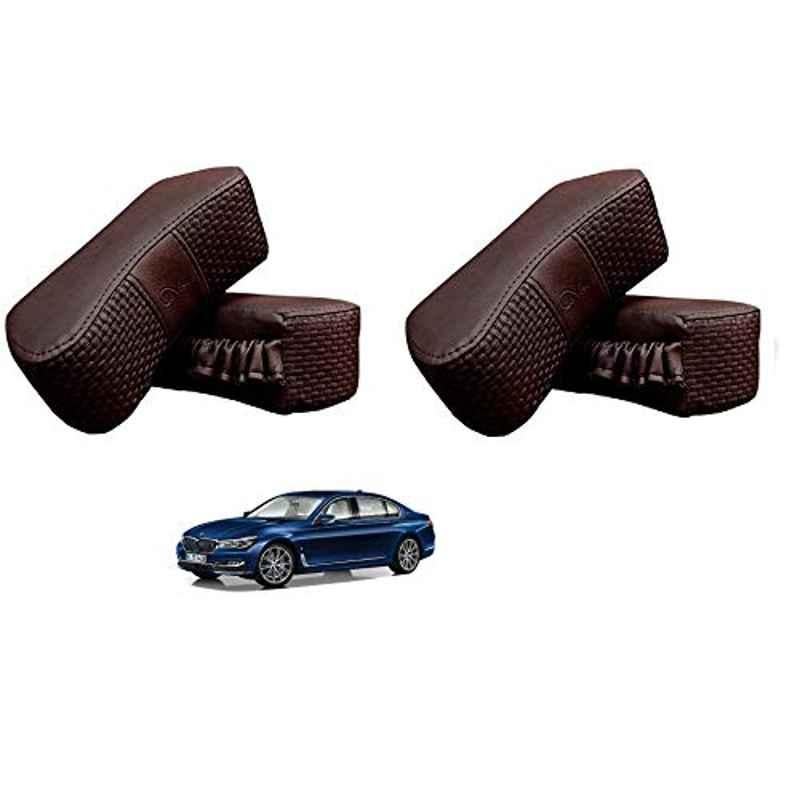 Kozdiko 4 Pcs CV Designer Cola Leatherite Neck Rest Car Cushion Pillow Set for BMW 7 Series