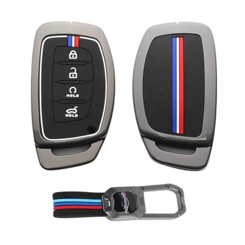 Kingsway Gunmetal Grey 4 Buttons Car Key Cover with Keychain for All Hyundai Cars
