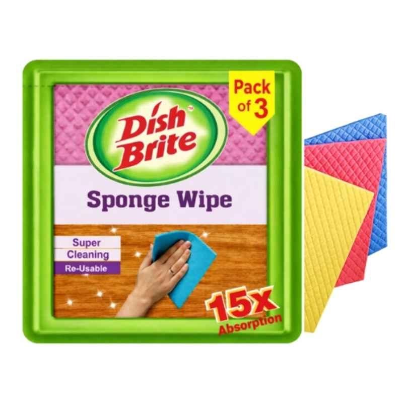 Dish Brite Multicolour Biodegradable Sponge Wipes with Super Absorbent (Pack of 3)