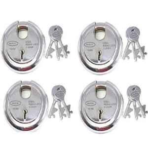 Onjecx 75mm 7 Levers Stainless Steel Round Heavy Duty Pad Lock with 3 Keys, RPL754 (Pack of 4)