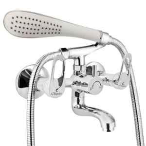 Cliquin Nexa Rosy Brass Chrome Wall Mounted Wall Mixer with Telephonic Crutch Hand Shower & 1m Stainless Steel Shower Tube
