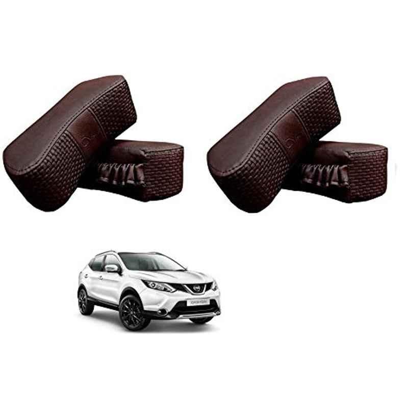 Kozdiko 4 Pcs CV Designer Cola Leatherite Neck Rest Car Cushion Pillow Set for Nissan Qashqai