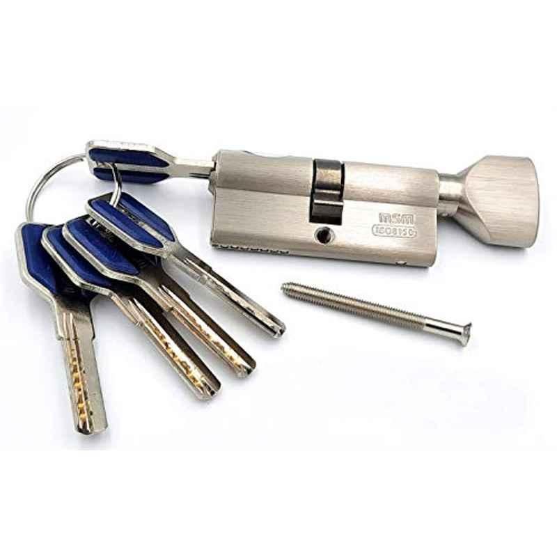 MSM 60mm Brass Silver Cylinder Door Lock with 5 Keys