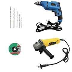 Hillgrove HGCM15M1 4 inch Angle Grinder with 500W Drill Machine & 5 Drill Bits Set