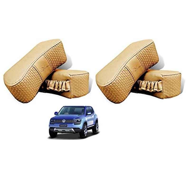 Kozdiko 4 Pcs CV Designer Beige Leatherite Neck Rest Car Cushion Pillow Set for Volkswagen Tiguan