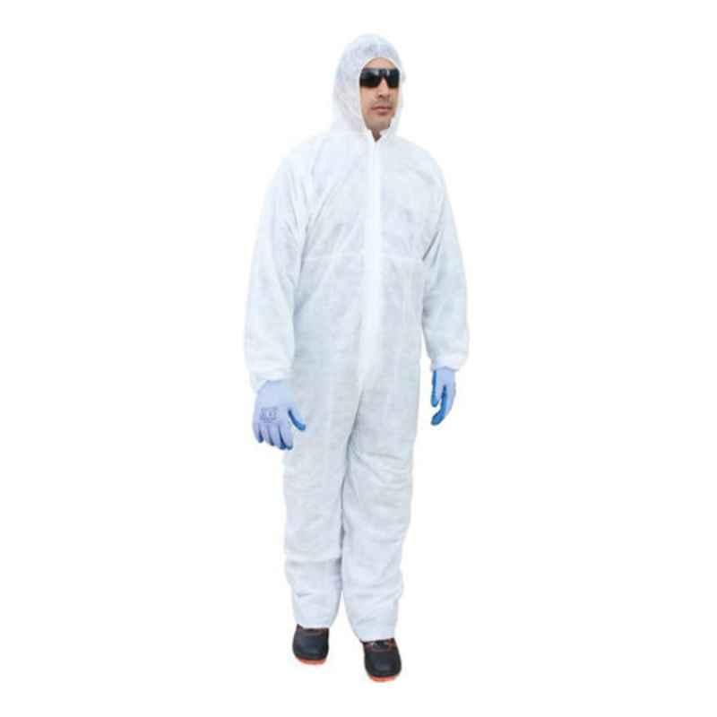 Vaultex 50 GSM White Disposable Coverall Protective Suit with Elasticated Hood, Size: Medium, DCH-M