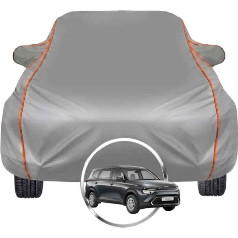 Allextreme Polyester Grey Car Cover with Triple Stitched Reflective Piping for Kia Carens Fits All Model & Year, CARENS-KIA-COV-BLK