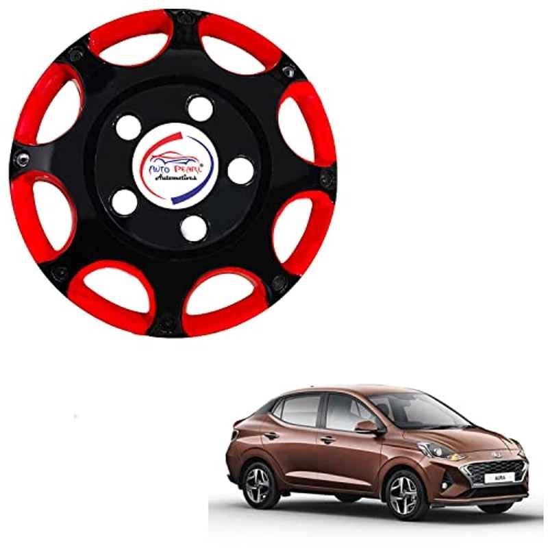 Auto Pearl 4 Pcs 15 inch ABS Black & Red BBR10 Hubcap Wheel Cover Set for Hyundai Aura