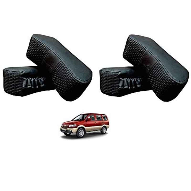 Kozdiko 4 Pcs CV Designer Black Leatherite Neck Rest Car Cushion Pillow Set for Chevrolet Tavera