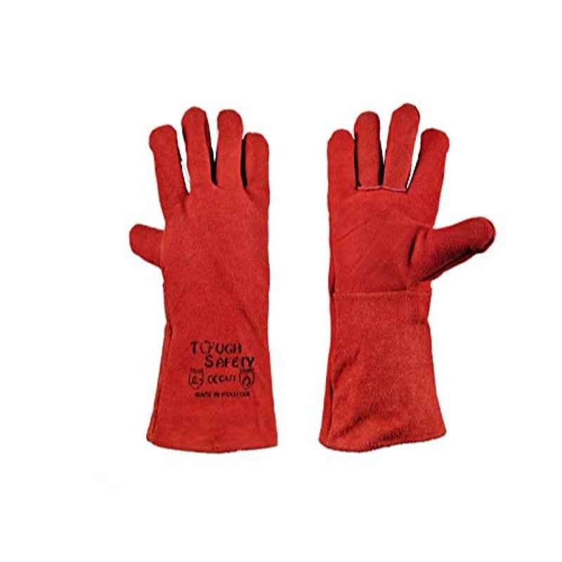 Tough Safety Leather & Cotton Red Welding Gloves, Size: 45 EU