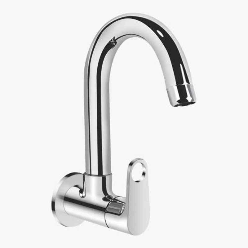 Kerovit Hydrus Plus Silver Chrome Finish Wall Mounted Sink Cock with Swivel Spout & Flange, KB511025