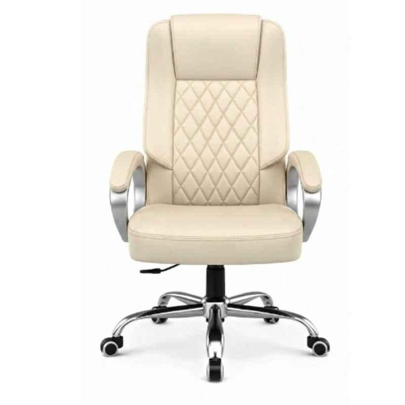 ZRF Leatherette & Nylon Cream High Back Armrest Ergonomic Office Chair, EXEC-03