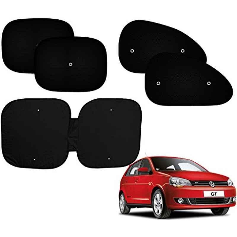 Auto Pearl 5 Pcs PVC & Mesh Black Window & Front Sun Shade Set for Volkswagen Polo Vivo GT