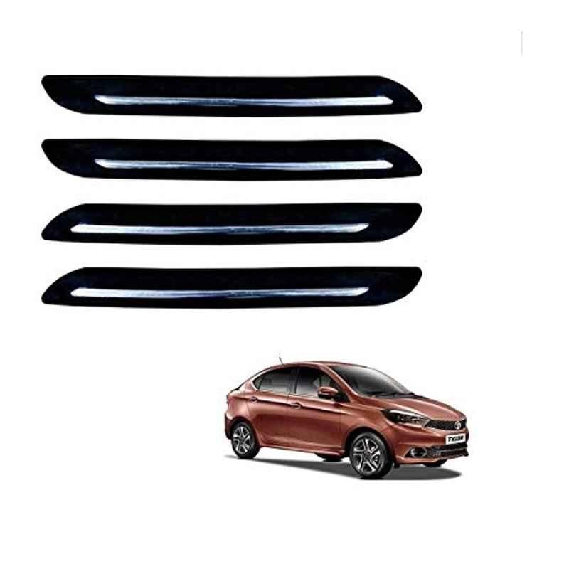 Kozdiko 4 Pcs PVC Black Car Bumper Protector Set with Chrome Strip for Tata Tigor