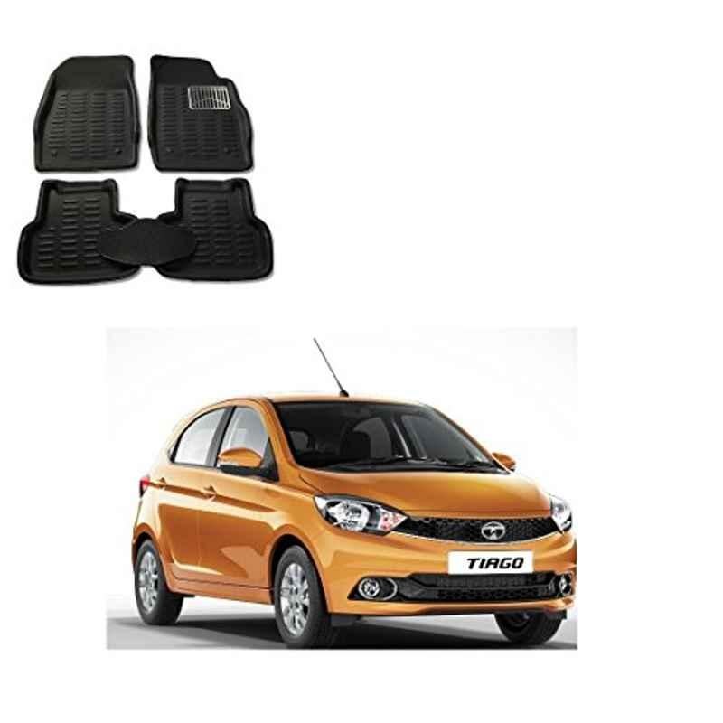 Kozdiko 5 Pcs 3D Black Car Foot Mat Set for Tata Tiago, koz_8977