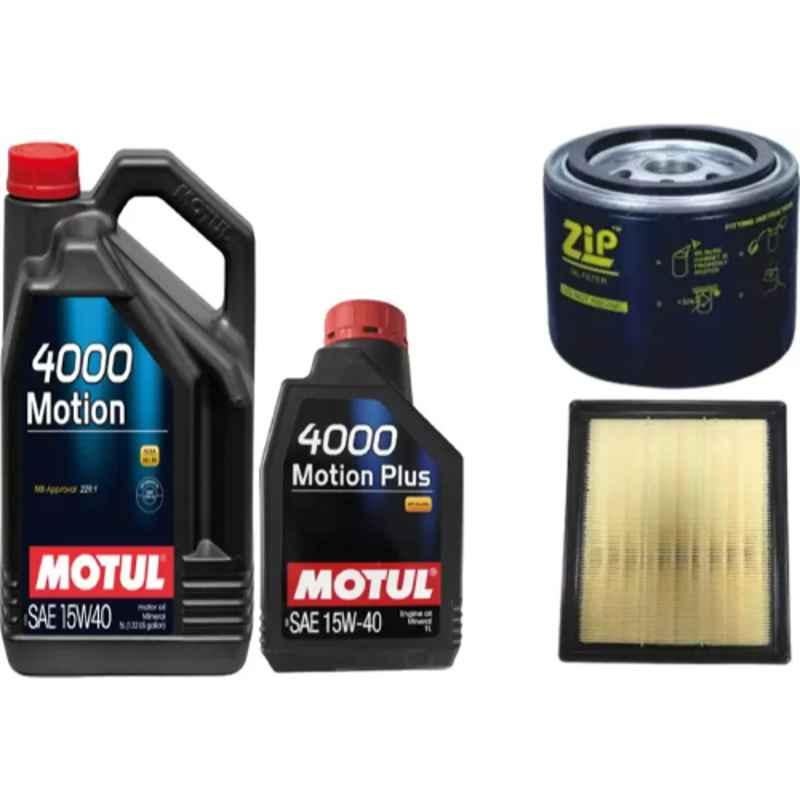 Motul 4000 Motion 15W40 5L Mineral Engine Oil, 4000 Motion Plus 15W40 1L Mineral Engine Oil, Air & Oil Filters Combo for Mahindra XUV300