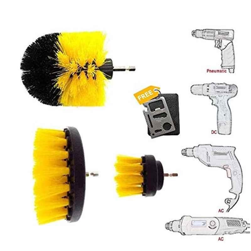 Krost Electric Drill Brush Power Scrub With Nylon Bristles (Medium, Yellow) -3 Pieces