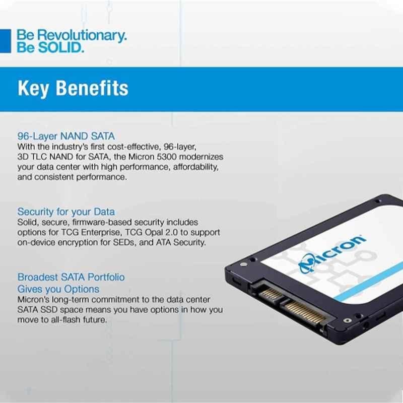 Micron 5300 PRO 3840GB SATA 2.5 inch (7 mm) SED/TCG/OPAL 2.0 Enterprise SSD (Tray), MTFDDAK3T8TDS-1AW15ABYYT