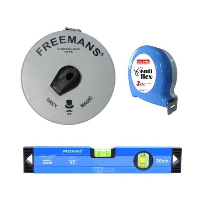 Buy Freemans Grey Magic 15m Measuring Tape, Centi Flex 3m Measuring Tape &  30cm Spirt Level Combo, F3M15M30L Online At Price ₹519