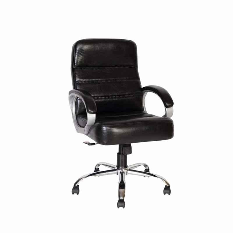 Woodberg Zen Black Medium Back Leatherette Ergonomic Revolving Office Chair with 360 deg Swivel Wheels, WBM123BL