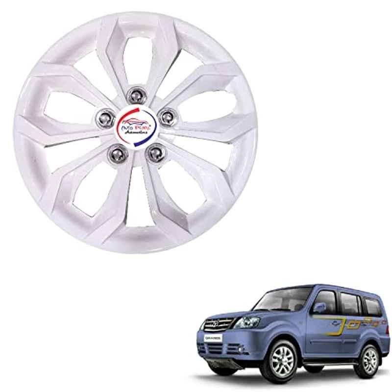 Auto Pearl 4 Pcs 15 inch ABS Pearl White BBR35 Hubcap Wheel Cover Set with Retention Ring for Tata Sumo Grande