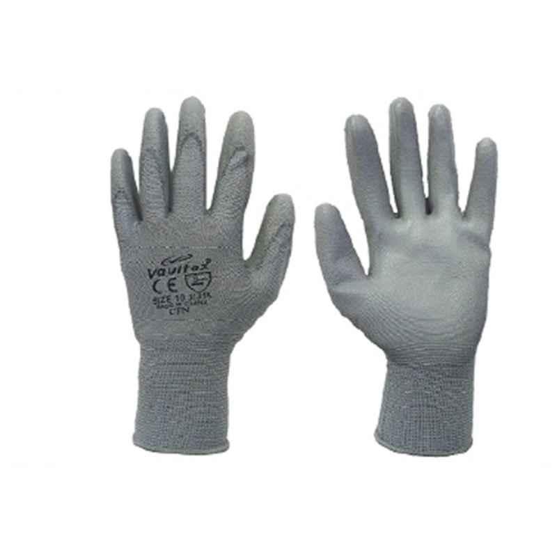 Vaultex CFN Light Grey Knitted Shell on PU Coated Gloves, Size: 9