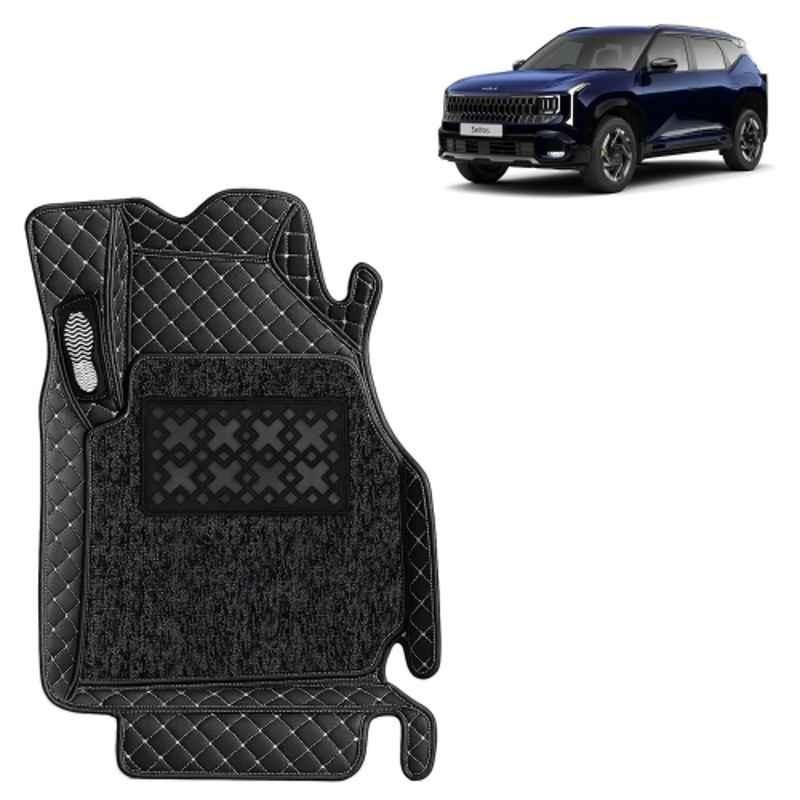 Kingsway 3 Pcs Premium 7D 100% Waterproof & Washable PU Leatherette Classic Black Car Floor Mat Set for Kia Seltos 2026 Onwards All Model