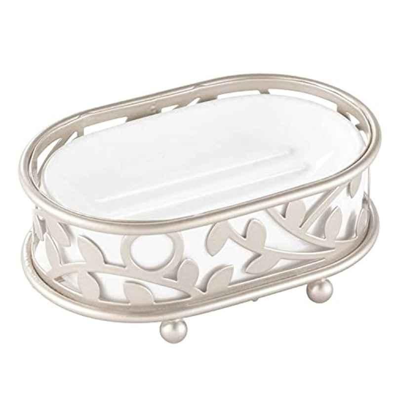 Inter Design Vine Ceramic White & Satin Soap Dish, 111455