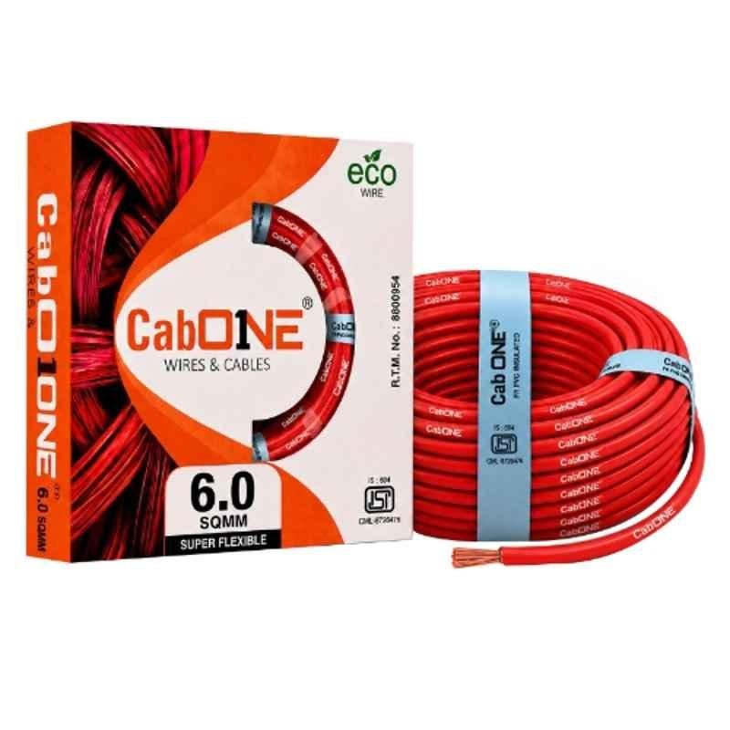 CabONE Lite 6 Sqmm Red Single Core FR PVC Insulated CCA Copper Electrical Wire, Length: 90 m