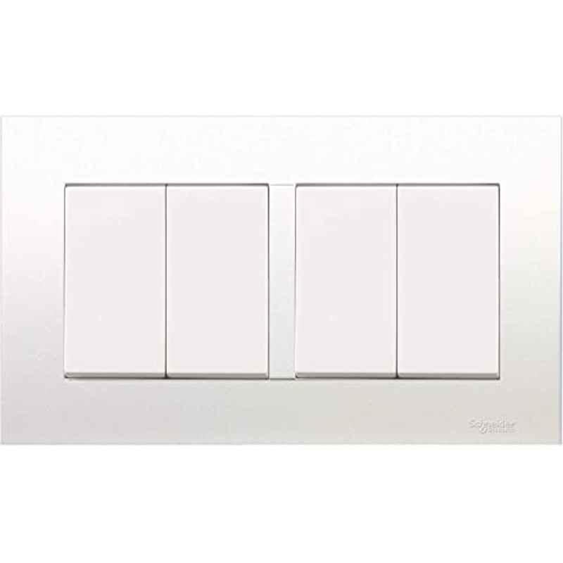 Schneider Vivace 16A 1 Way 4 Gang Polycarbonate White Plate Switch, KB34