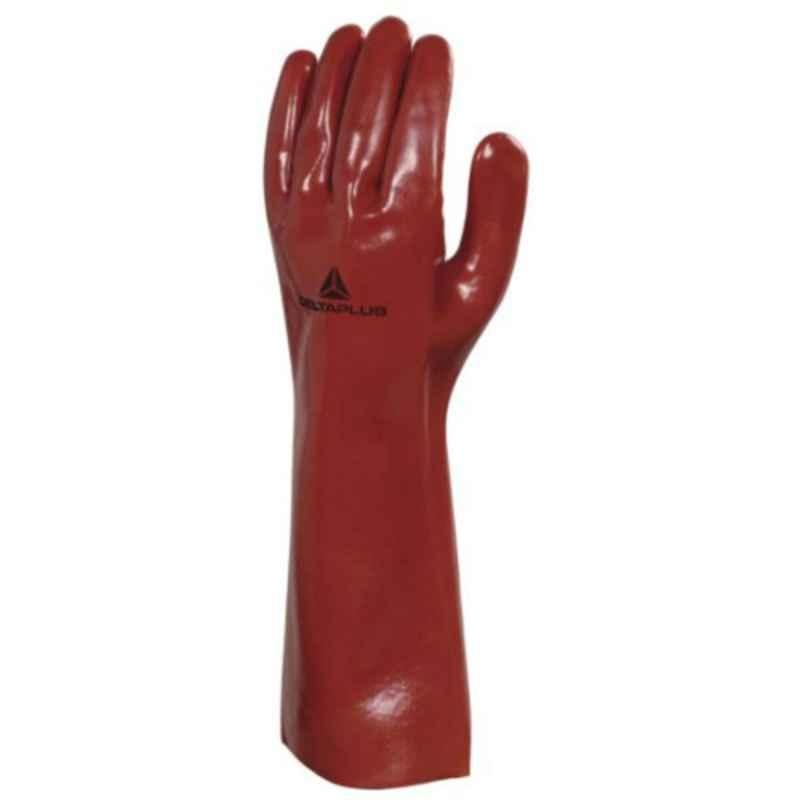 Deltaplus 400 40cm Cotton PVC Coated Red Safety Gloves, Size: 10