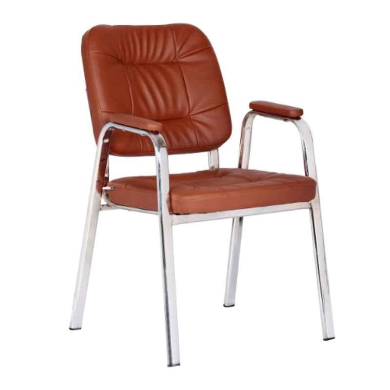 Da URBAN Dalton Tan Leatherette Heavy Duty Metal Frame Visitor Chair with Arms for Study & Office