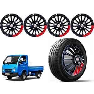 Auto Pearl 4 Pcs 12 inch Polypropylene Black & Red Press Type Car Wheel Cover Set with Retention Ring for Tata Ace