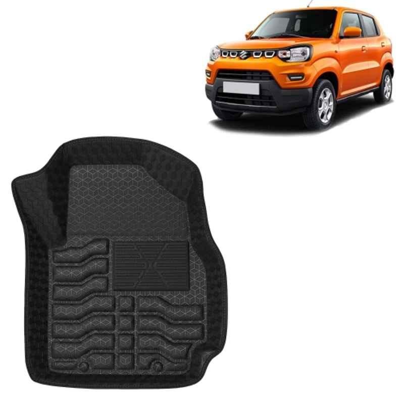 Kingsway 3 Pcs Premium 4.5D 100% Waterproof Tray Shape PVC Black Car Floor Mat Set for Maruti Suzuki S Presso 2019 to 2024 All Model
