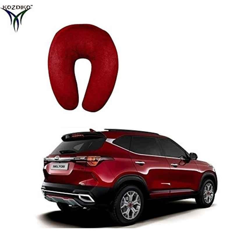 Kozdiko Velvet Red U-Shape Travel Neck Rest Cushion Pillow for Kia Seltos, U-Shaped-Neck-Red-204