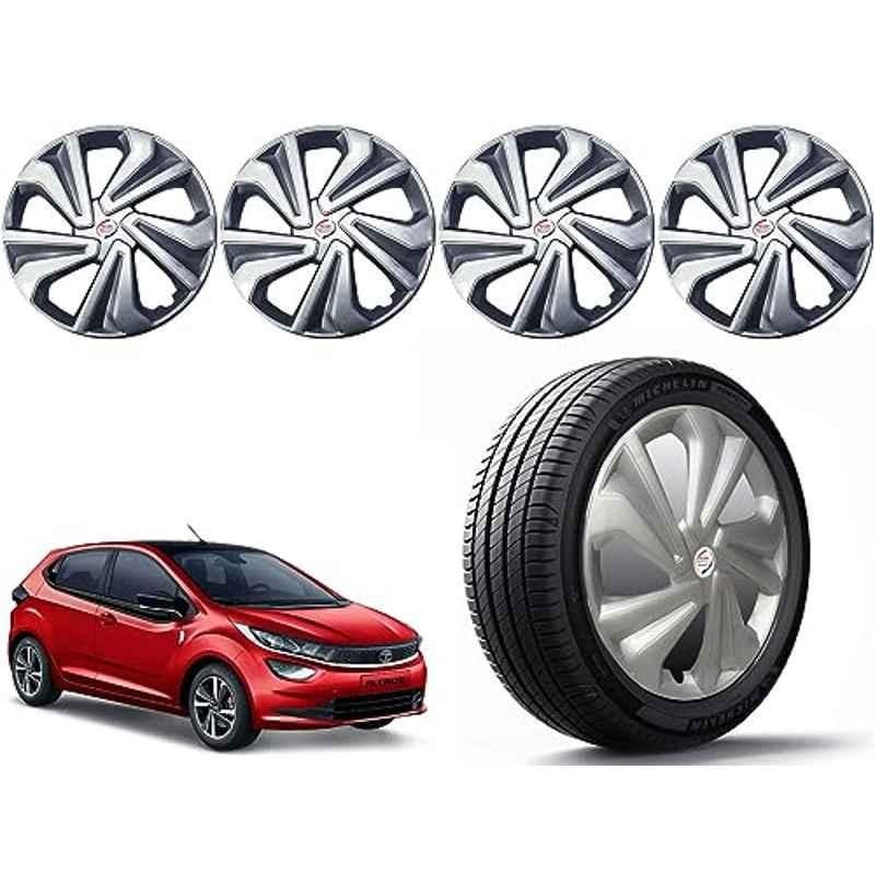 Auto Pearl 4 Pcs 14 inch Polypropylene Silver Press Type Car Wheel Cover Set with Retention Ring for Tata Altroz
