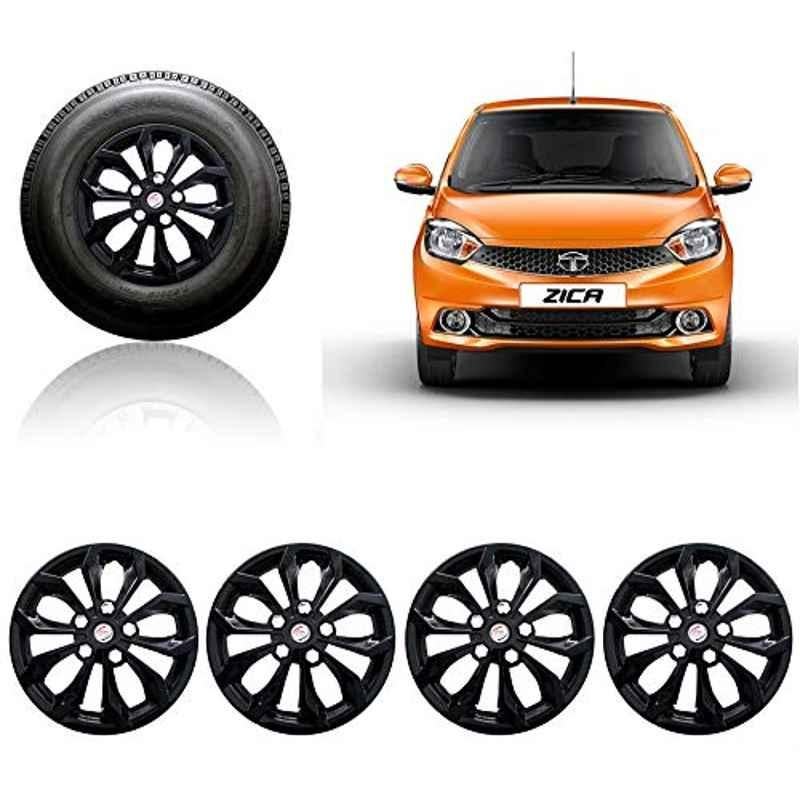 Auto Pearl 4 Pcs 14 inch ABS Black Press Fitting Wheel Cover Set Caps for TATA Zica