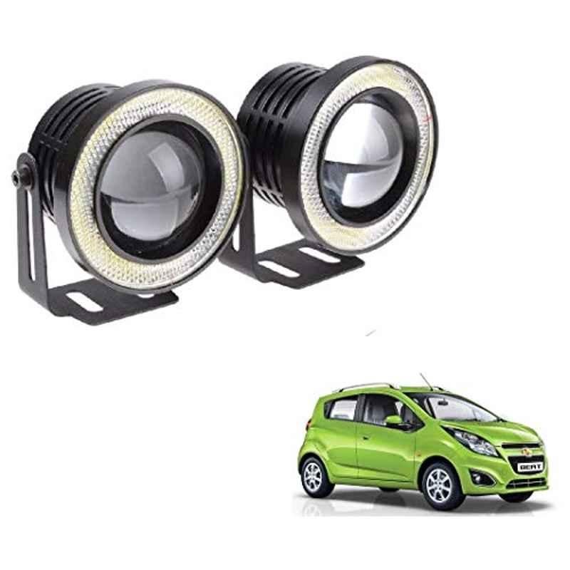 Kozdiko 2 Pcs 15W 3.5 inch High Power White LED Projector COB Fog Light Set with White Angel Eye Ring for Chevrolet Beat, koz_72668