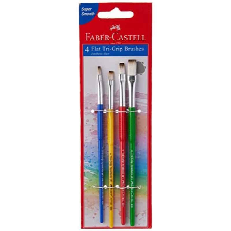 Faber-Castell 4 Pcs Synthetic Hair Assorted Flat Paint Brush Set, 116402