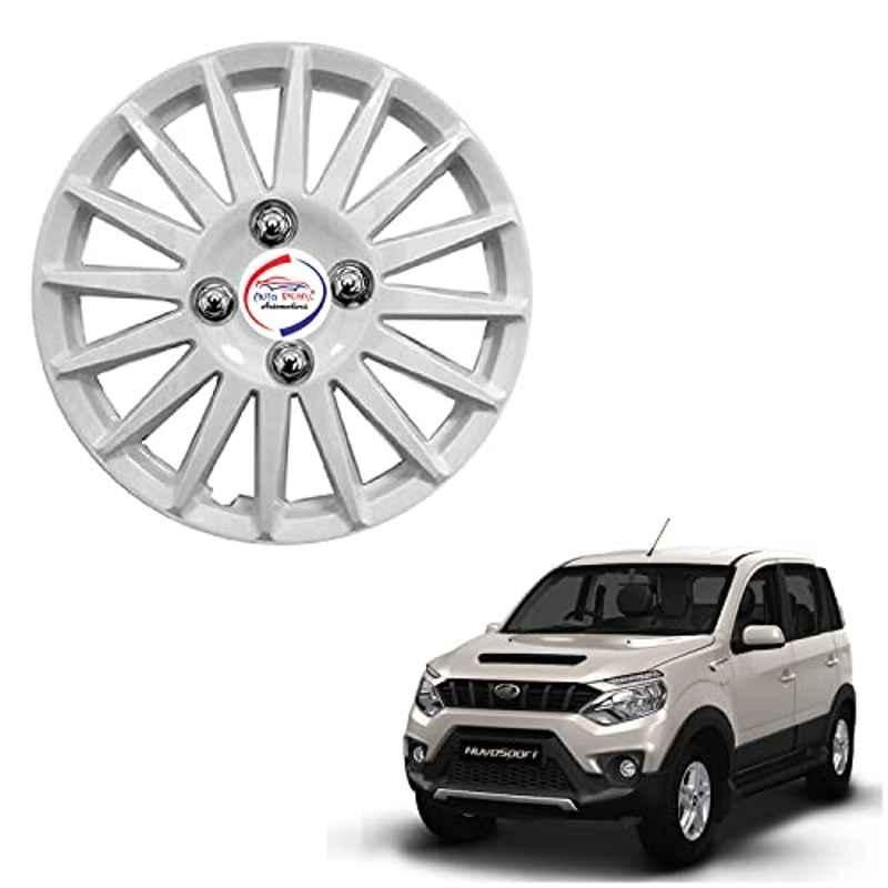 Auto Pearl 4 Pcs 15 inch ABS Camry Silver Press Type Hubcap Wheel Cover Set with Retention Ring for Mahindra Nuvo Sport